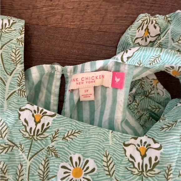 Pink Chicken Green Floral Kids Dress - Picture 3 of 3